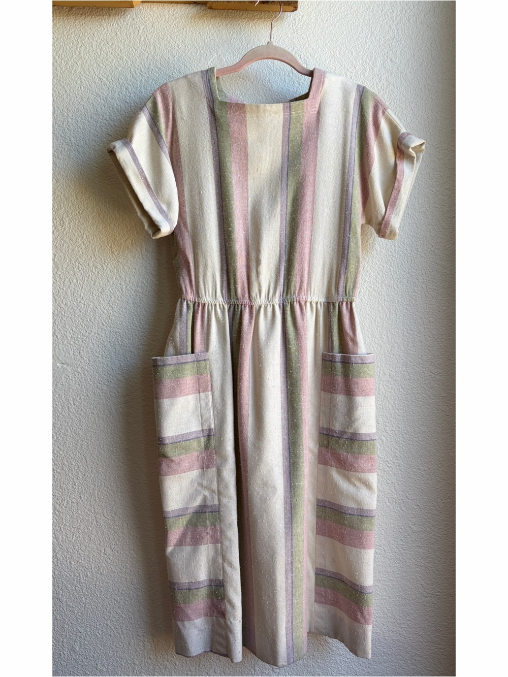 Vintage 70s Leslie Fay Pastel Striped Midi Dress Xs/Sm